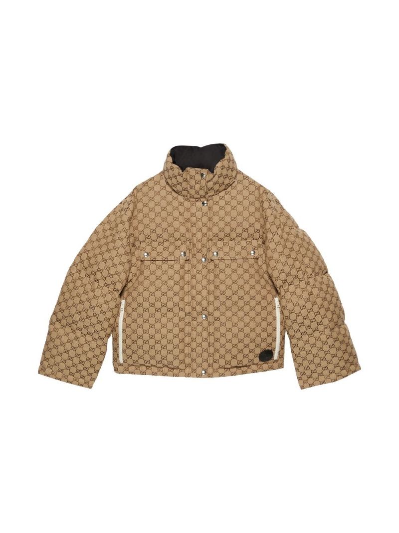 Beige Gg Canvas Hooded Padded Jacket