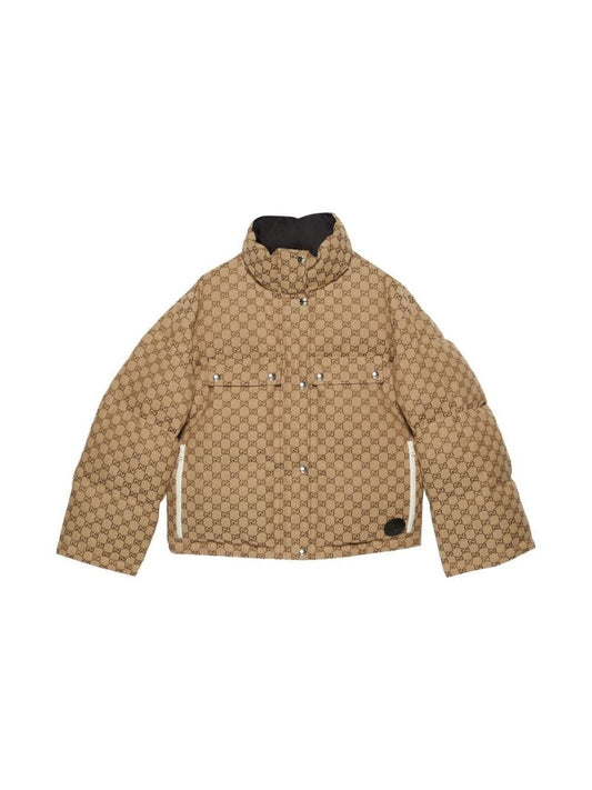 Beige Gg Canvas Hooded Padded Jacket
