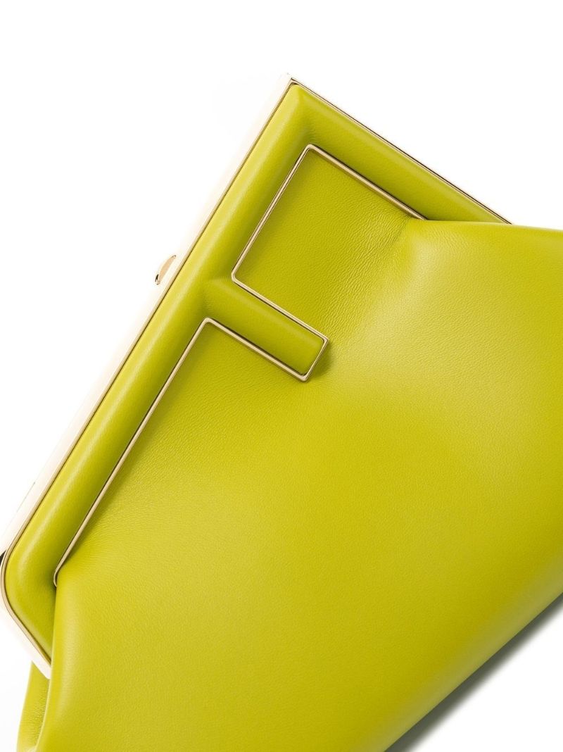 Green Fendi First Small Leather Clutch Bag