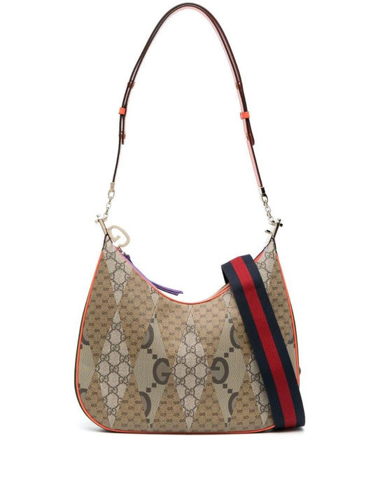 Neutral Attache Leather Shoulder Bag
