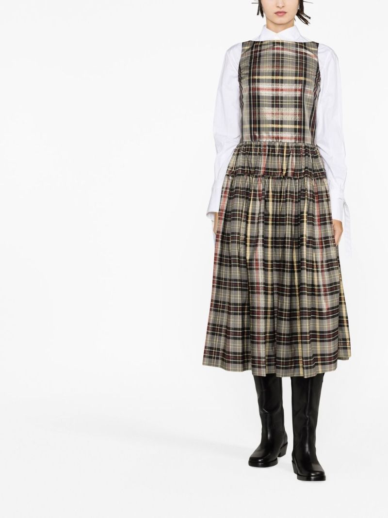 Grey Check Print Midi Dress