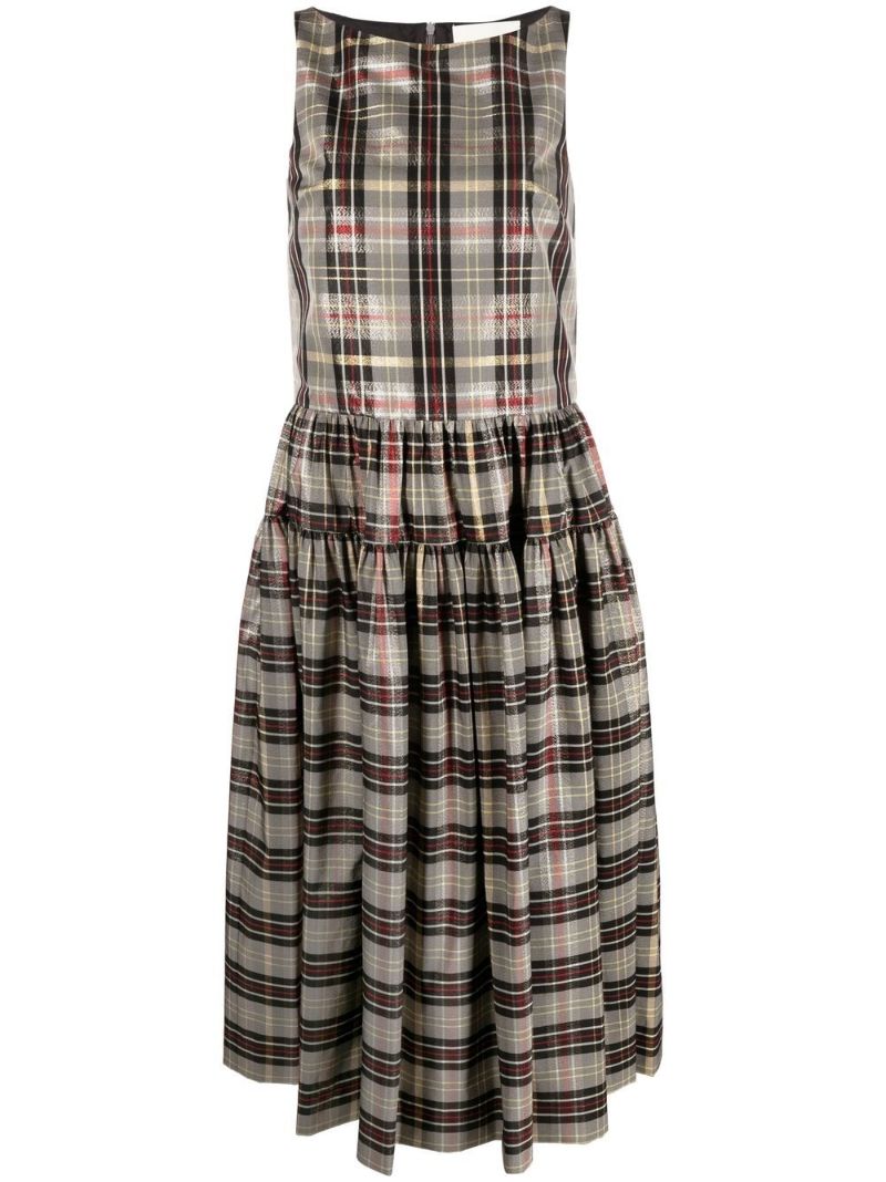 Grey Check Print Midi Dress