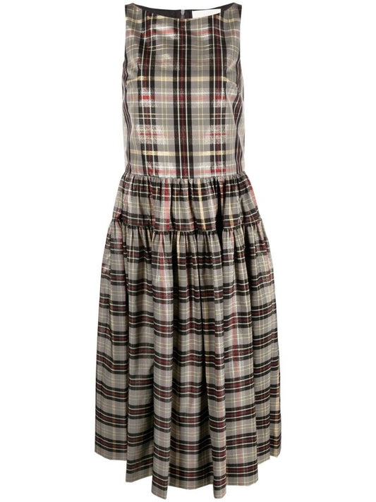 Grey Check Print Midi Dress