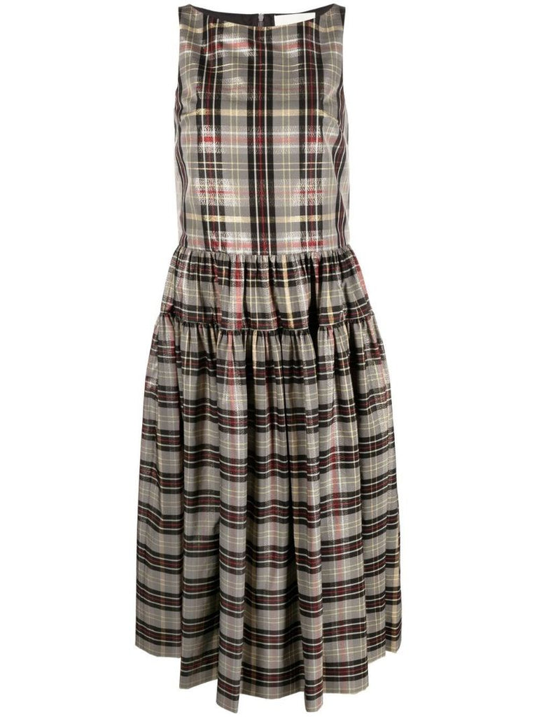 Grey Check Print Midi Dress
