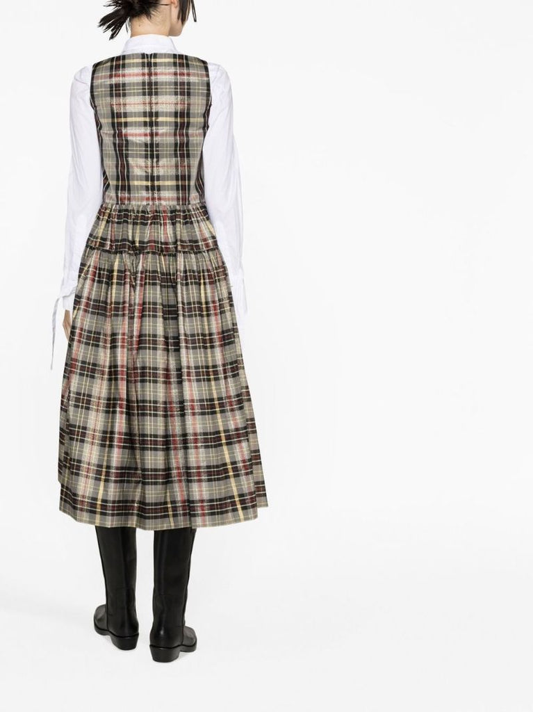 Grey Check Print Midi Dress