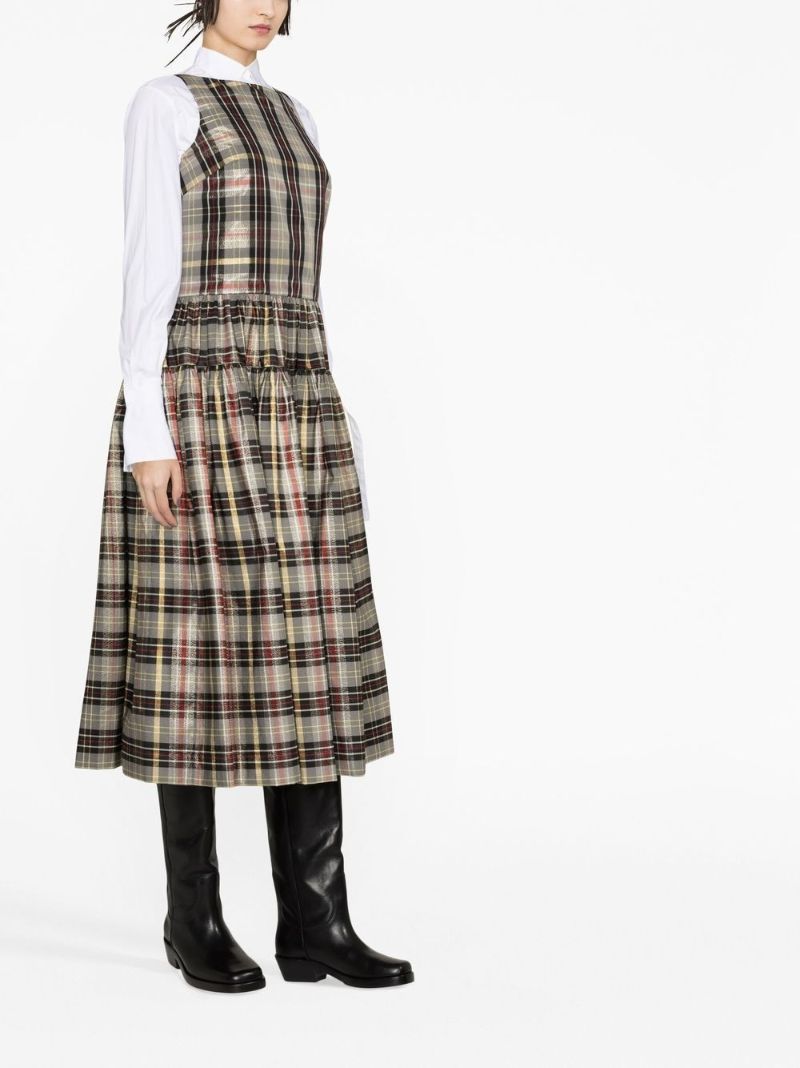 Grey Check Print Midi Dress
