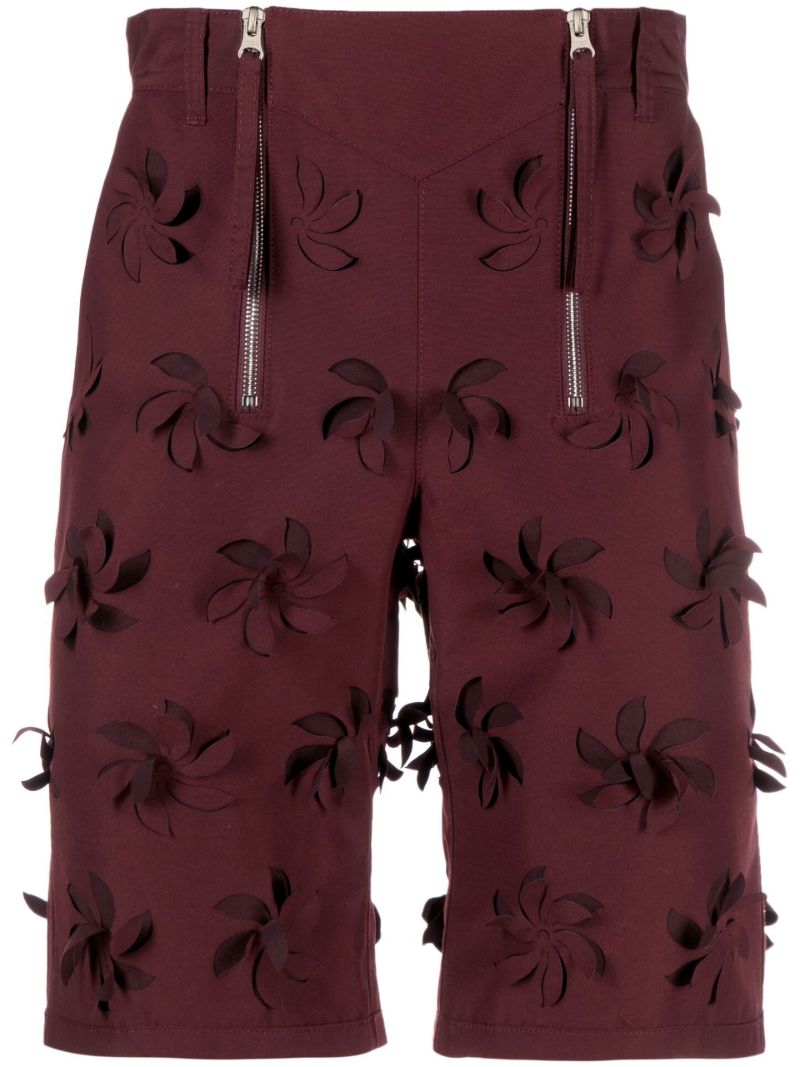 Red Floral AppliquÃ_x0083_Â© Bermuda Shorts