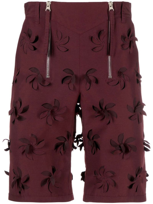 Red Floral AppliquÃ_x0083_Â© Bermuda Shorts