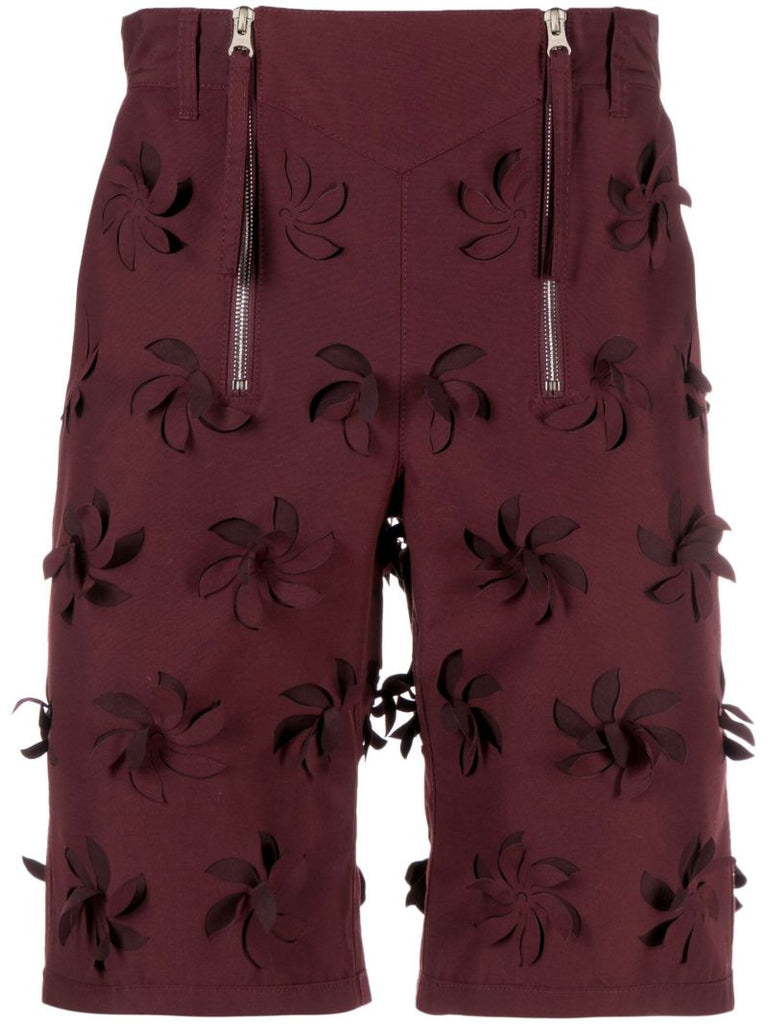 Red Floral AppliquÃ_x0083_Â© Bermuda Shorts