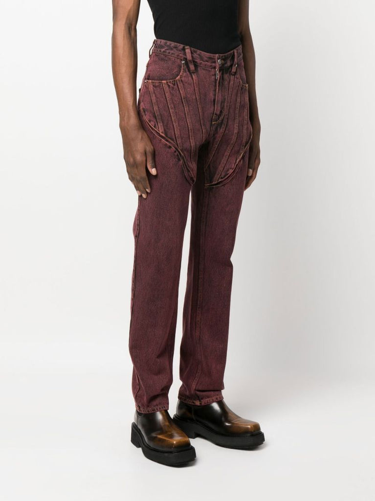 Red Western Style Straight-leg Jeans