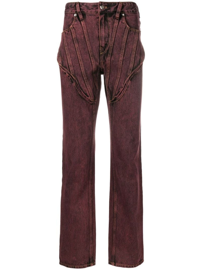 Red Western Style Straight-leg Jeans