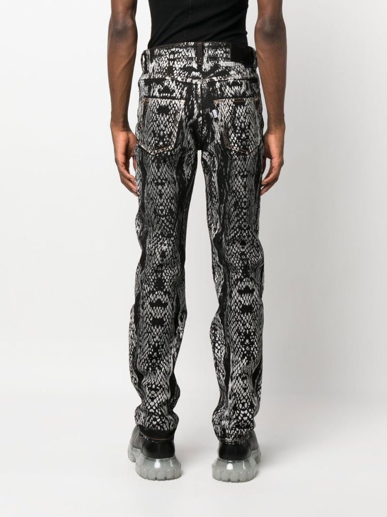 Black Abstract Print Straight-leg Jeans