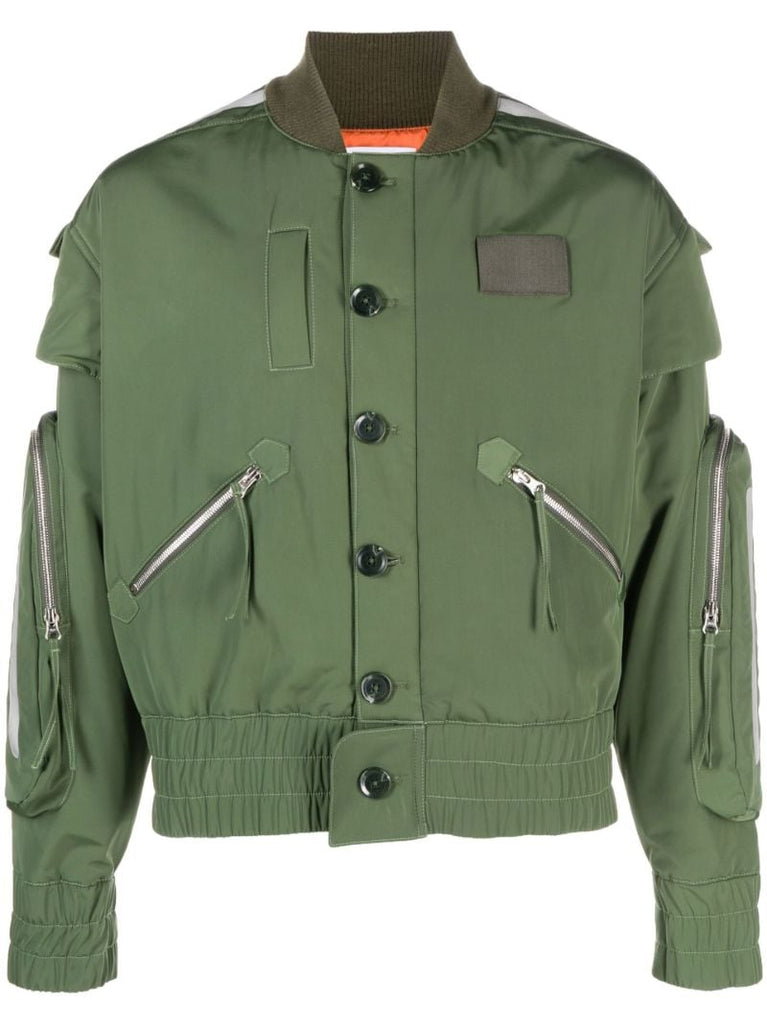 Green Seam Detailing Bomber Jacket