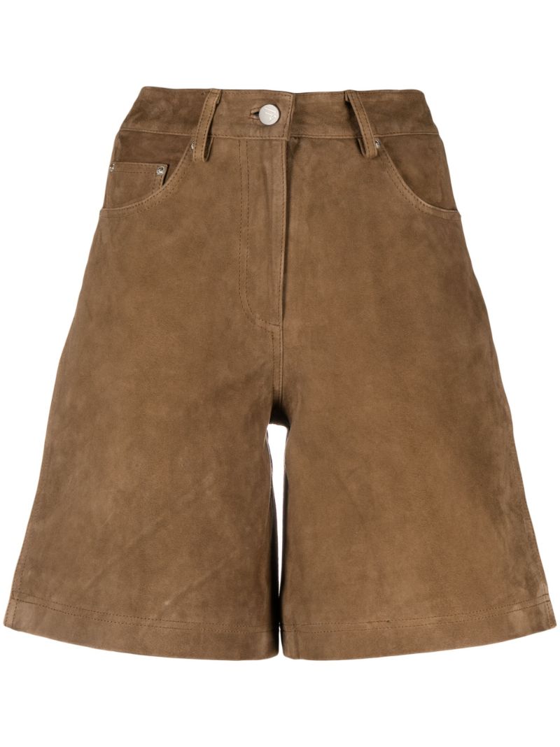 Brown High Waist Suede Bermuda Shorts