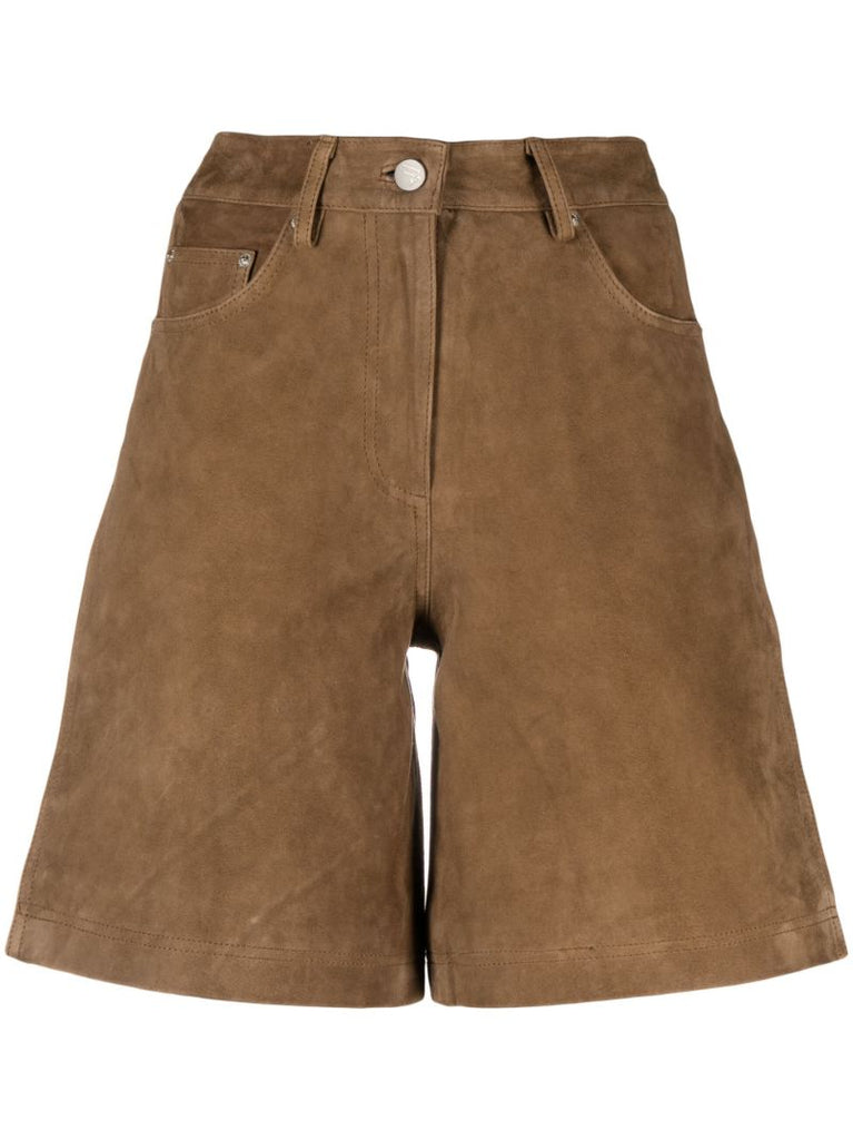 Brown High Waist Suede Bermuda Shorts