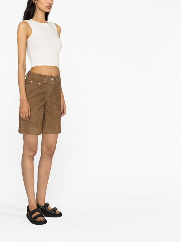 Brown High Waist Suede Bermuda Shorts