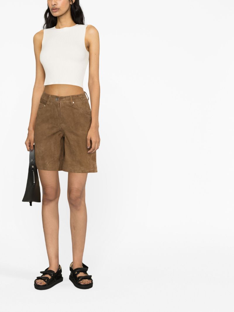 Brown High Waist Suede Bermuda Shorts