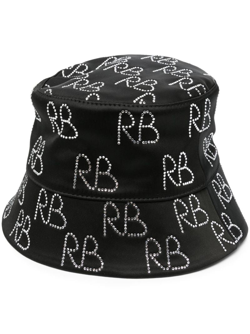 Black Crystal Monogram Cotton Bucket Hat
