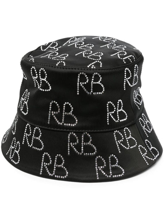 Black Crystal Monogram Cotton Bucket Hat