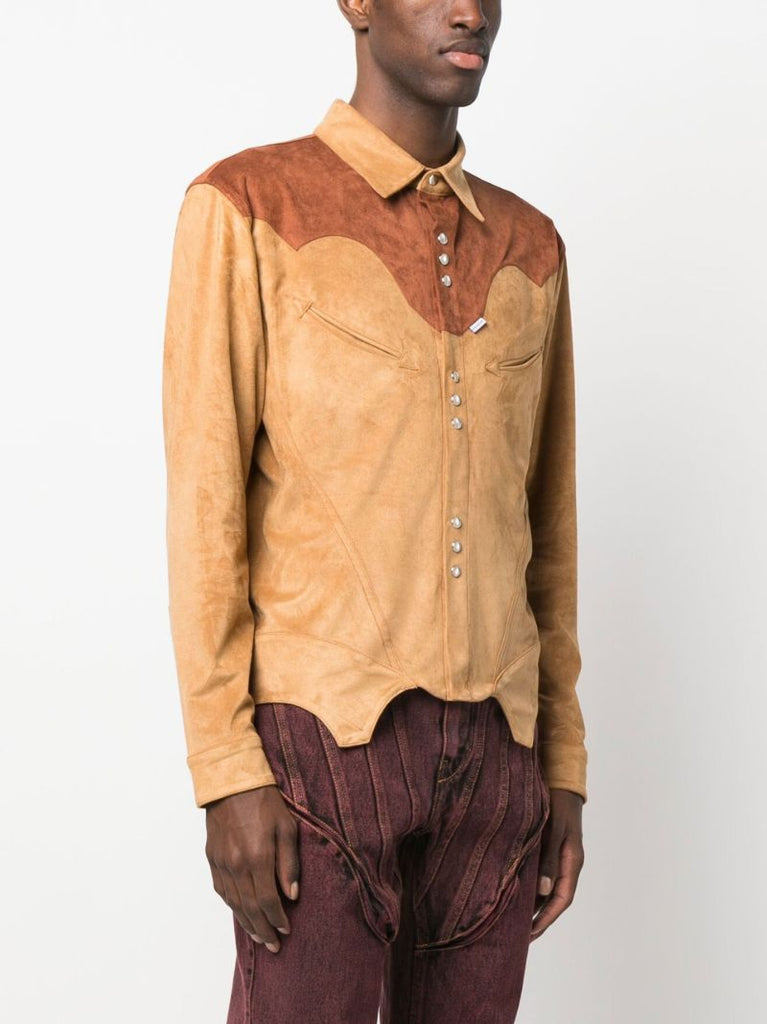 Brown Two-tone Suede Corset Shirt