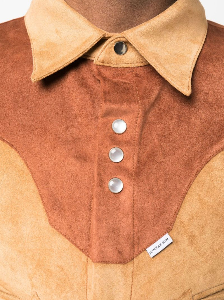 Brown Two-tone Suede Corset Shirt