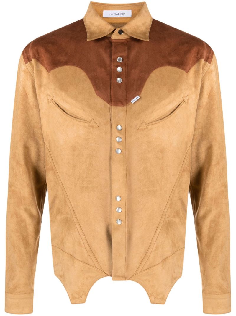 Brown Two-tone Suede Corset Shirt