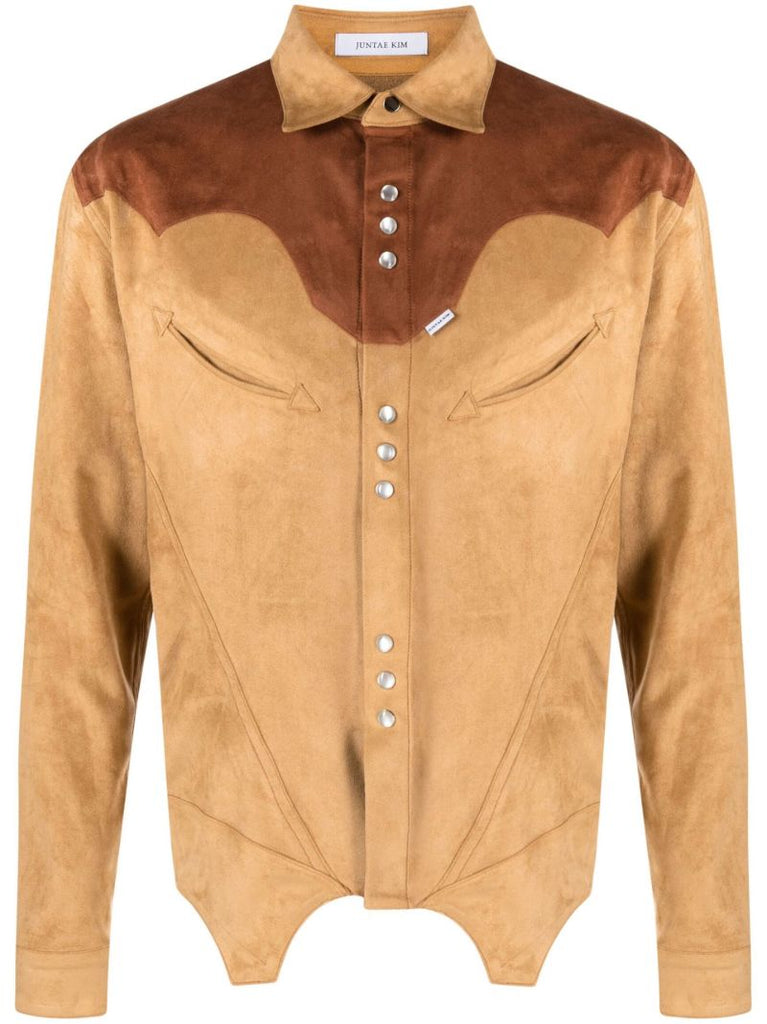 Brown Two-tone Suede Corset Shirt