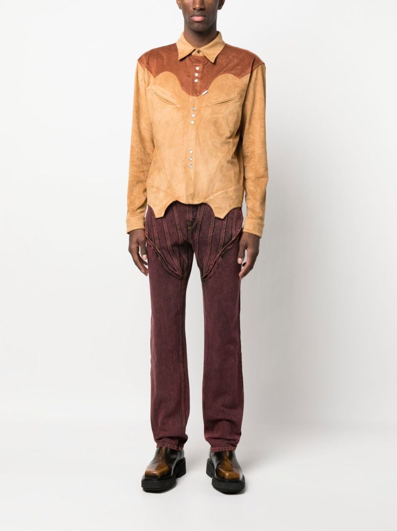 Brown Two-tone Suede Corset Shirt