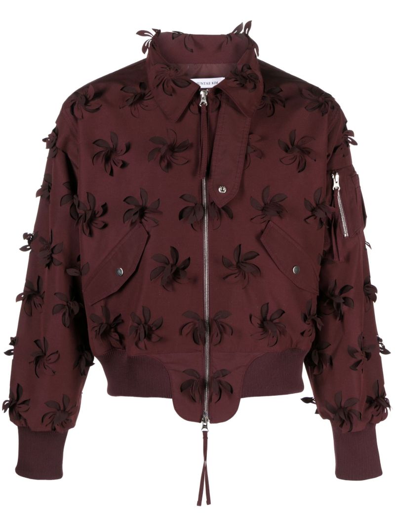 Red Floral AppliquÃ_x0083_Â© Bomber Jacket