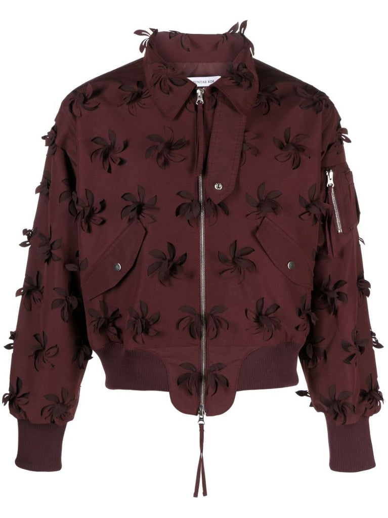 Red Floral AppliquÃ_x0083_Â© Bomber Jacket