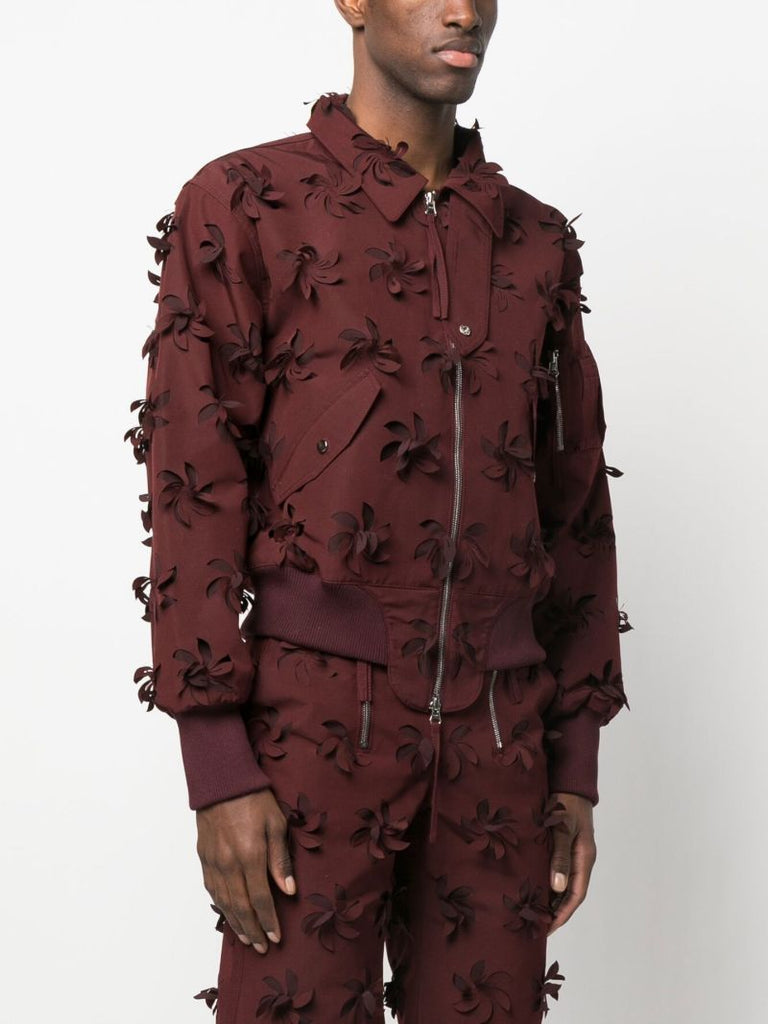 Red Floral AppliquÃ_x0083_Â© Bomber Jacket