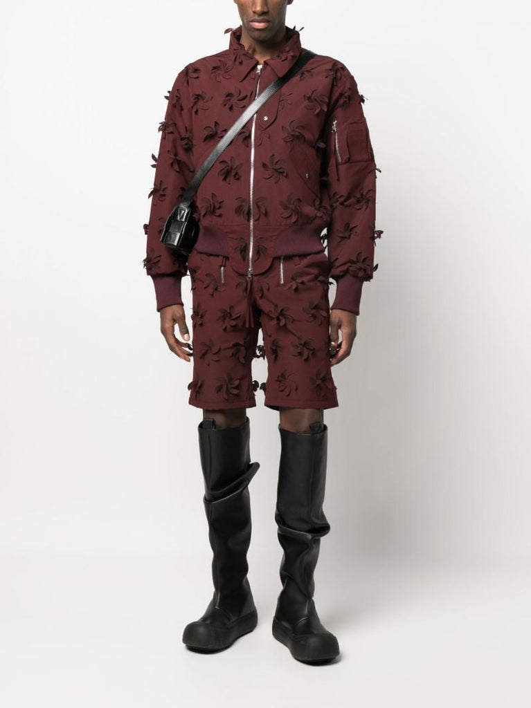 Red Floral AppliquÃ_x0083_Â© Bomber Jacket