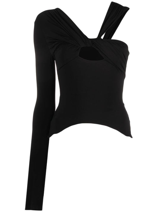Black One Shoulder Cut-out Top