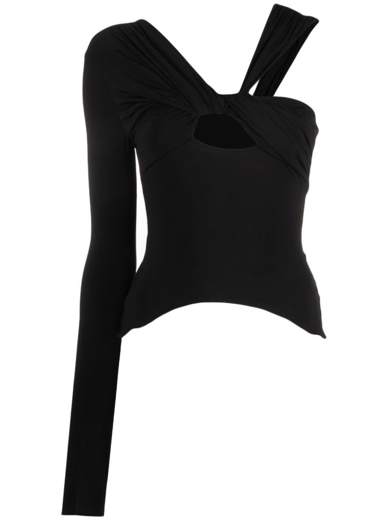 Black One Shoulder Cut-out Top