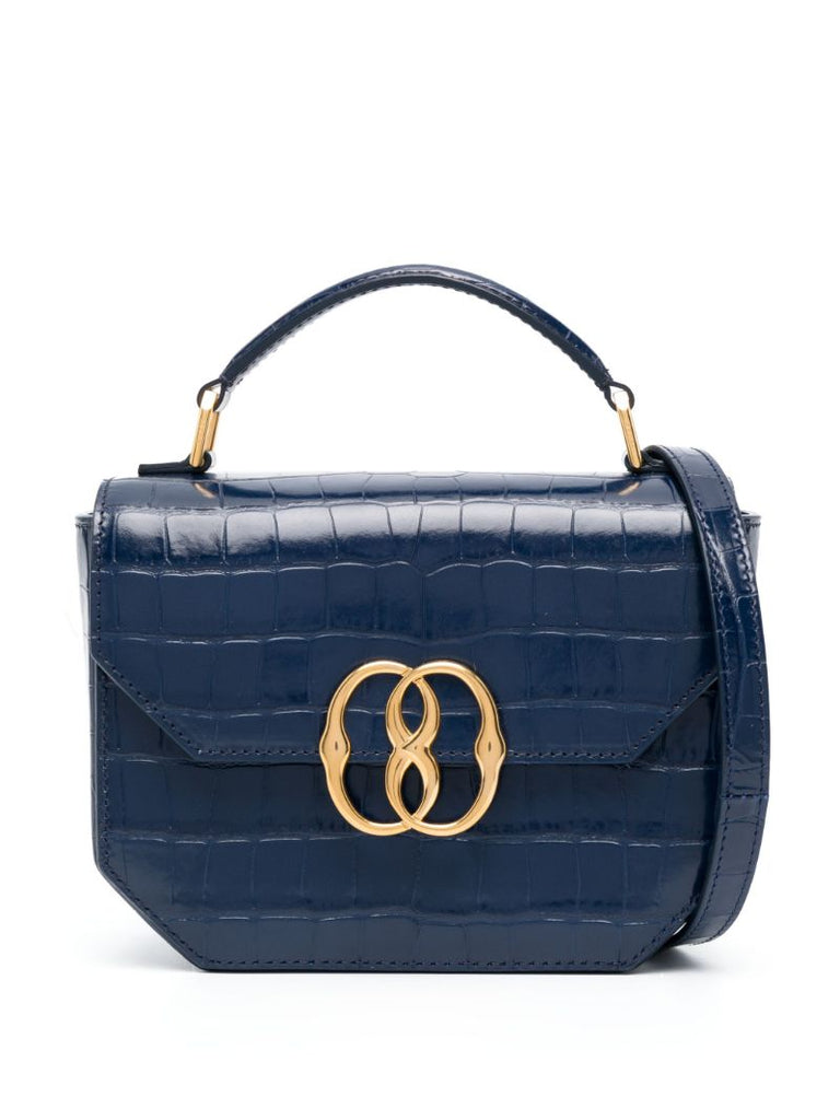 Navy Leather Mock Croc Cross Body Bag