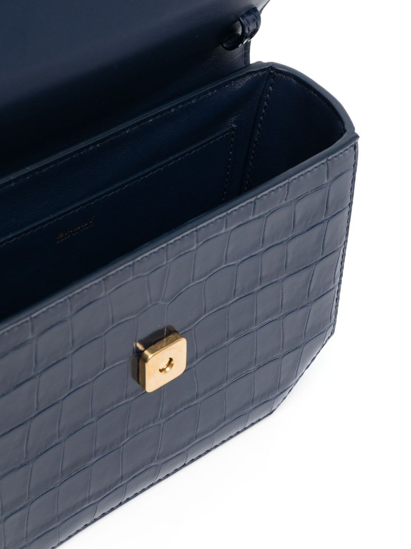 Navy Leather Mock Croc Cross Body Bag
