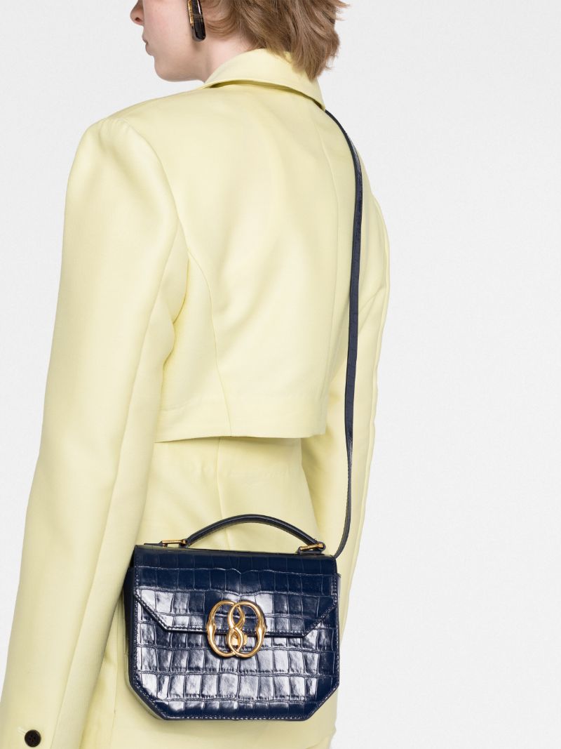 Navy Leather Mock Croc Cross Body Bag