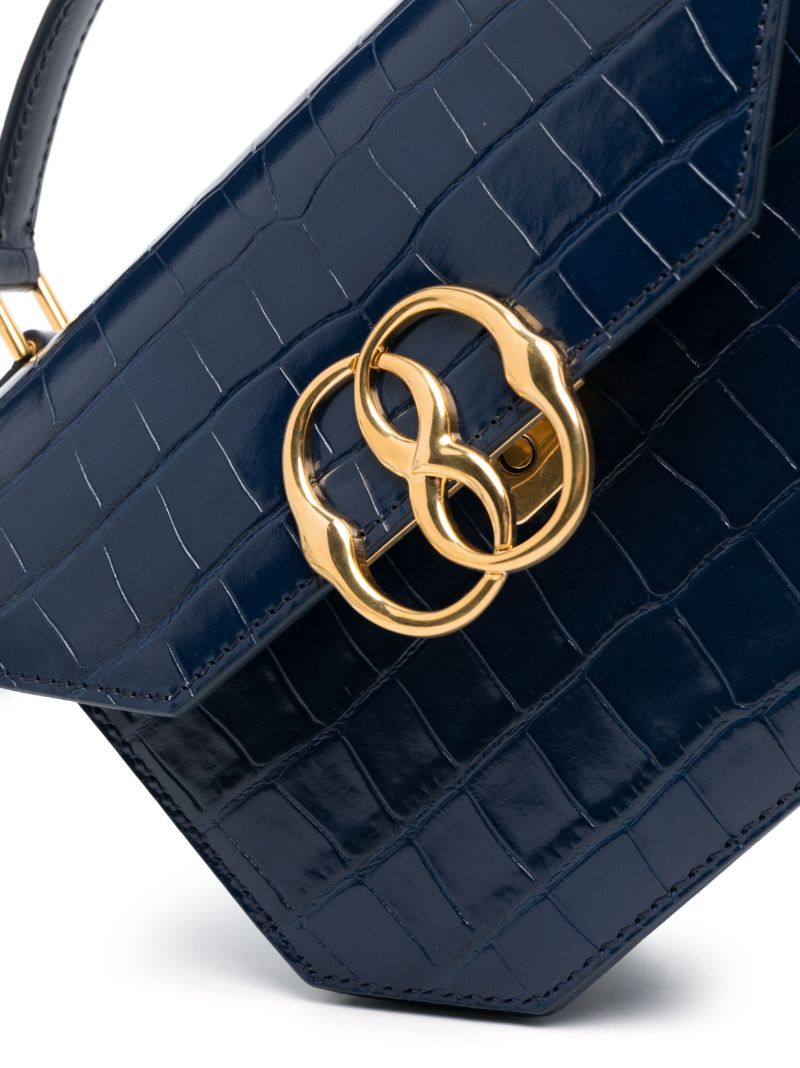 Navy Leather Mock Croc Cross Body Bag