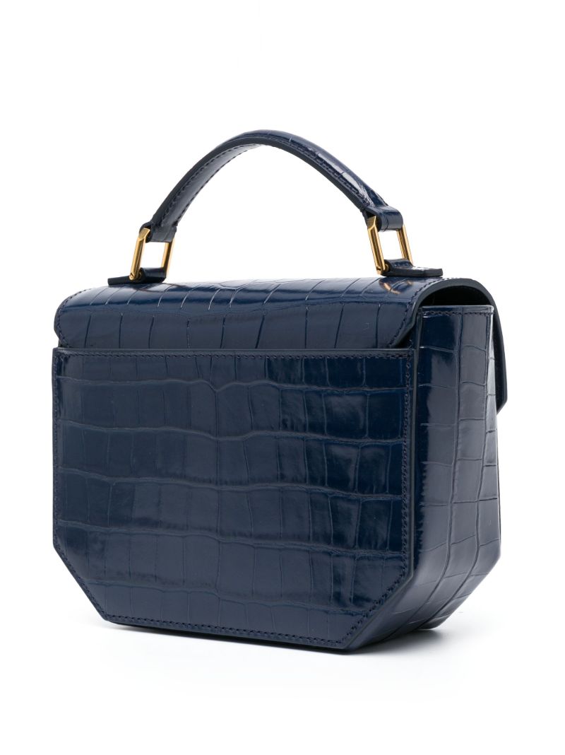 Navy Leather Mock Croc Cross Body Bag
