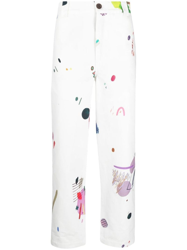 White Graphic Print Trousers
