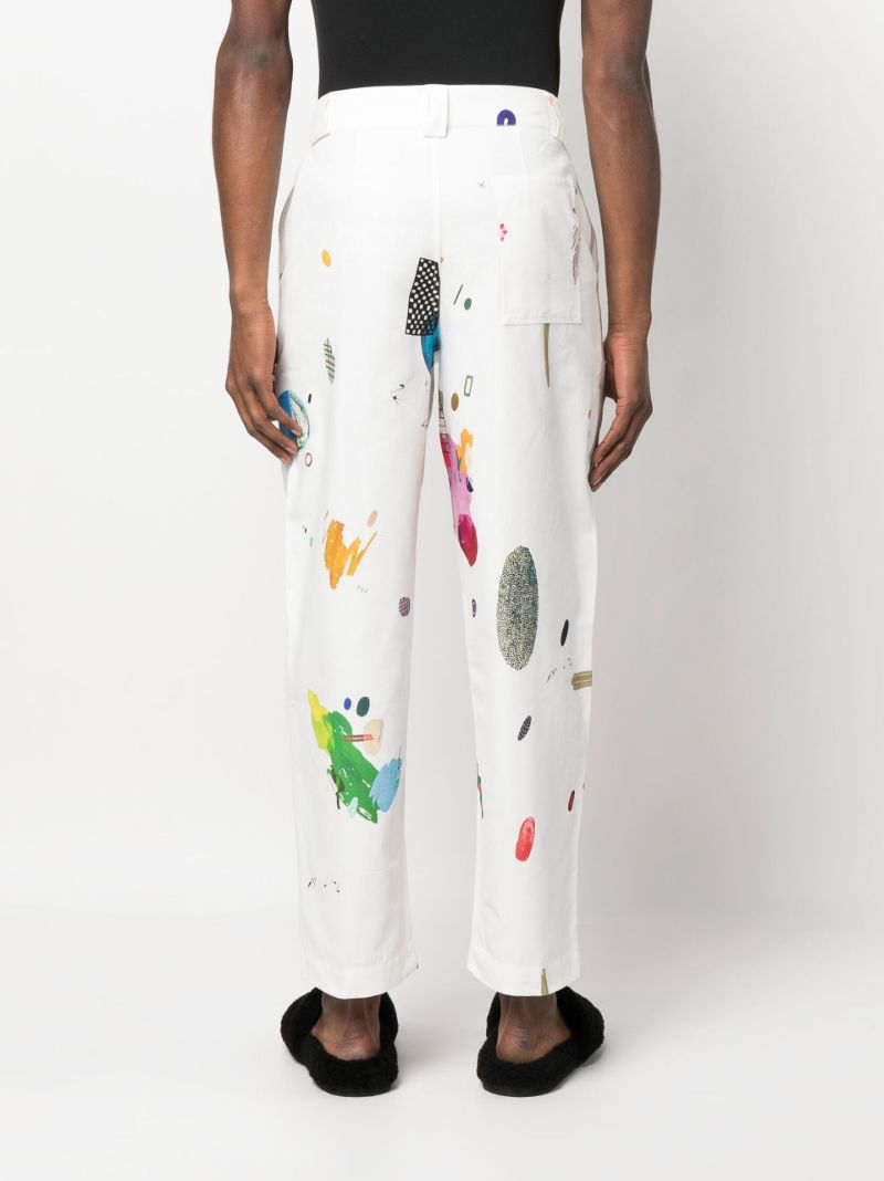 White Graphic Print Trousers