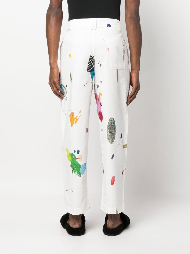 White Graphic Print Trousers
