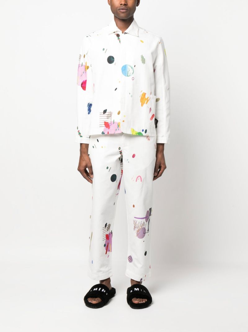 White Graphic Print Trousers