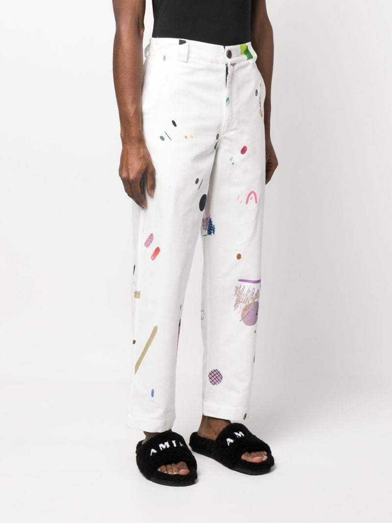White Graphic Print Trousers