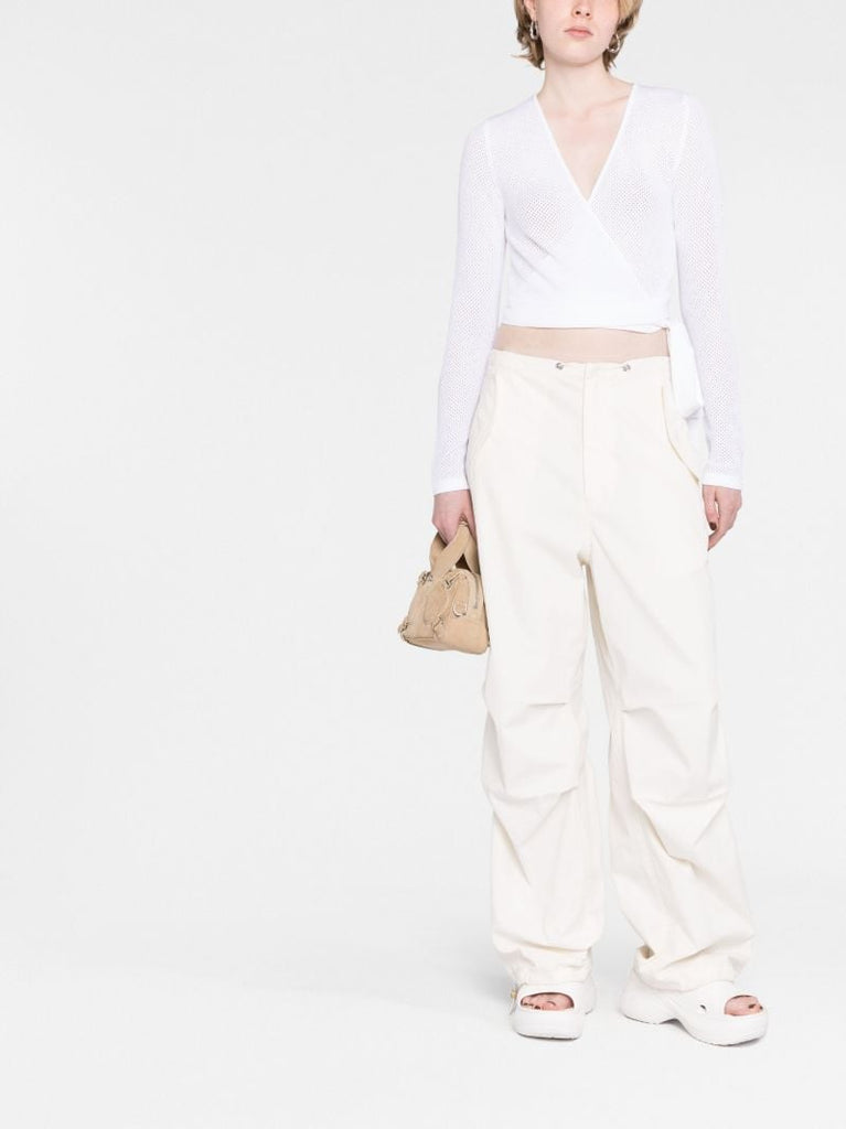 White Open-knit Wrap Cardigan