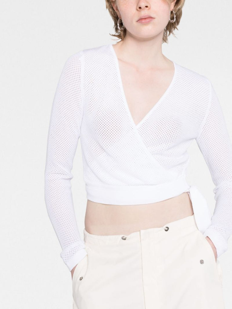 White Open-knit Wrap Cardigan