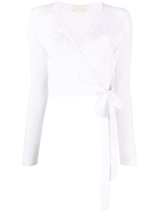 White Open-knit Wrap Cardigan