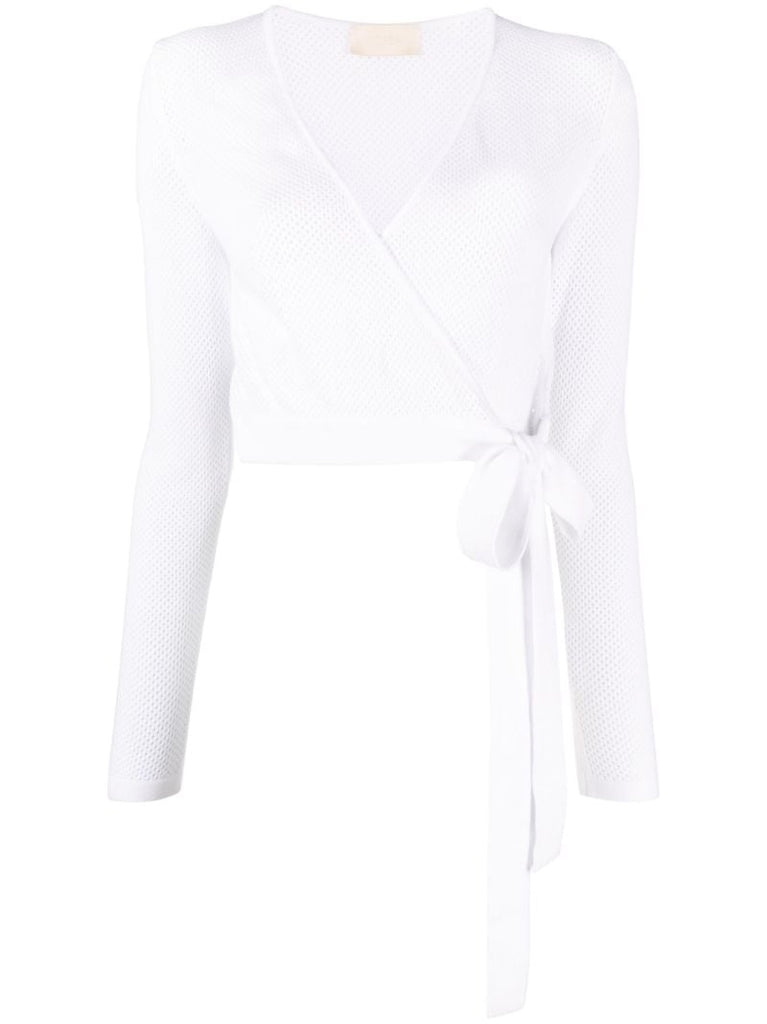 White Open-knit Wrap Cardigan