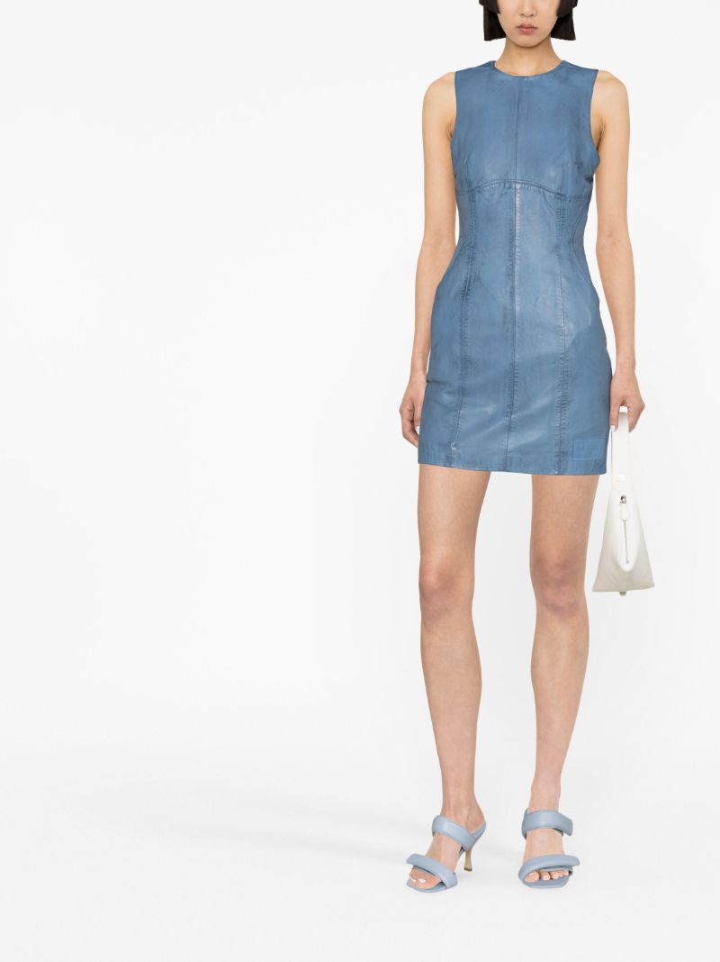 Blue Leather Pencil Mini Dress