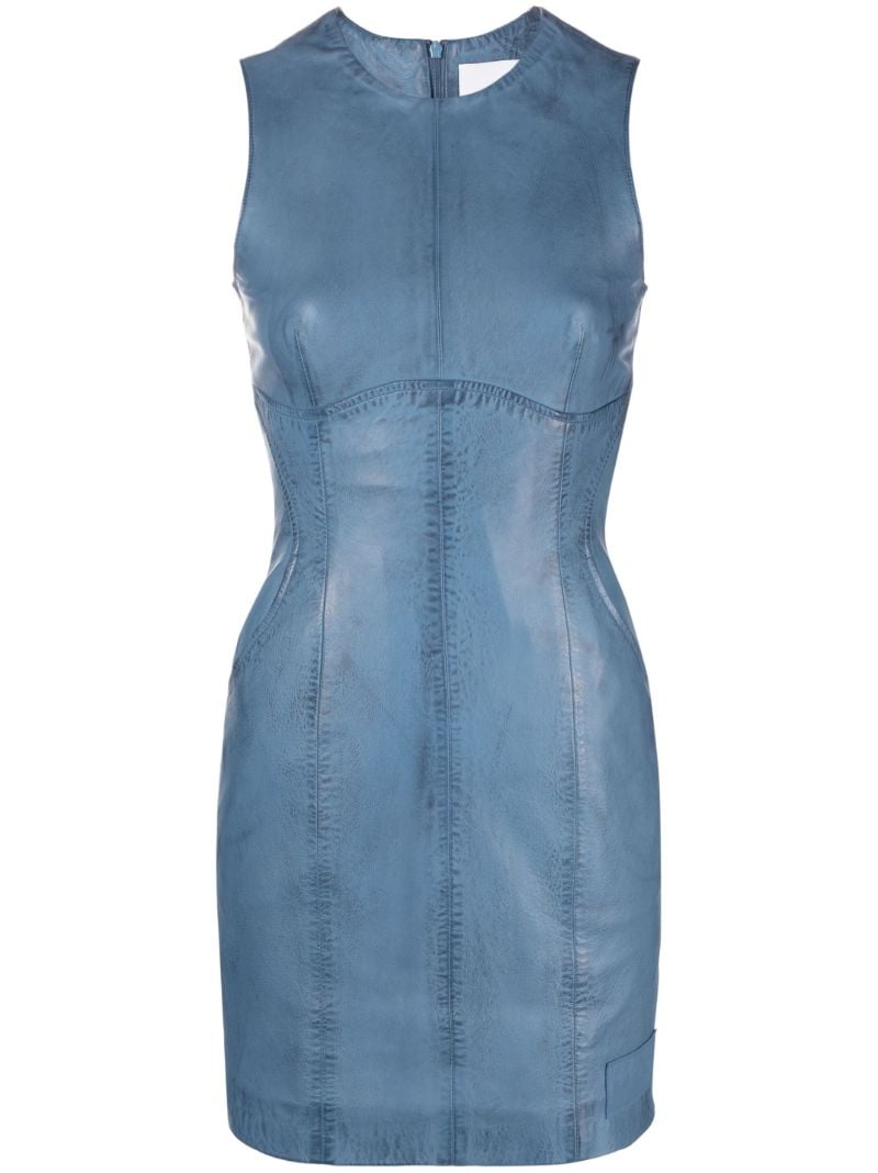 Blue Leather Pencil Mini Dress